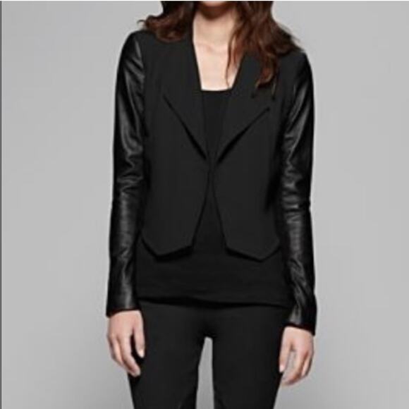 Theory black lamb leather panel blazer jacket 2 - Picture 8 of 8